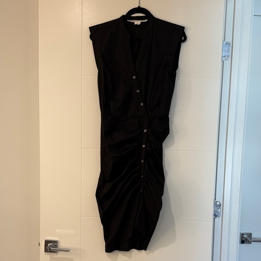 Veronica Beard Black Ruched Shirt Dress. Size 6.